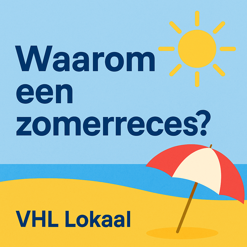 Zomers plaatje van een strand met parasol met daarop de vraag: Waarom een zomer recess